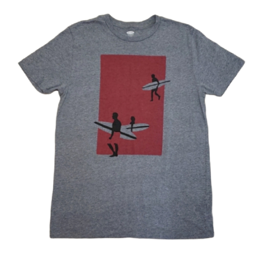 Old Navy Surfing Tee Shirt Men's Size Small Gray Red Shortsleeved